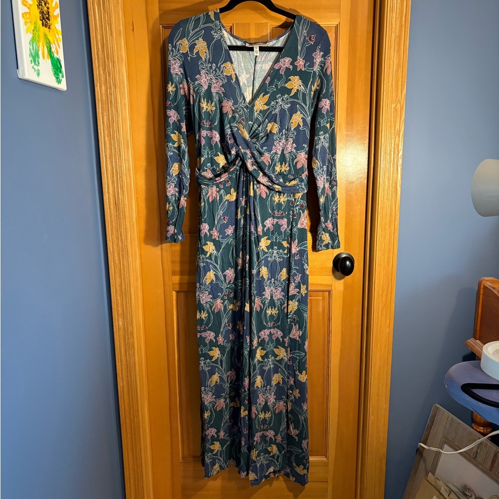 Jessica Simpson Blue Floral Long Sleeve Maternity Dress